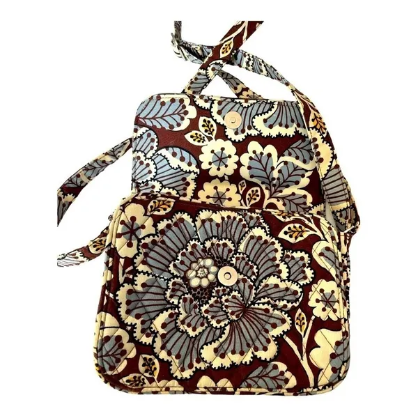 Vera Bradley Burgundy Floral Quilted‎ Cotton Crossbody Messenger Bag Handbag - Image 4