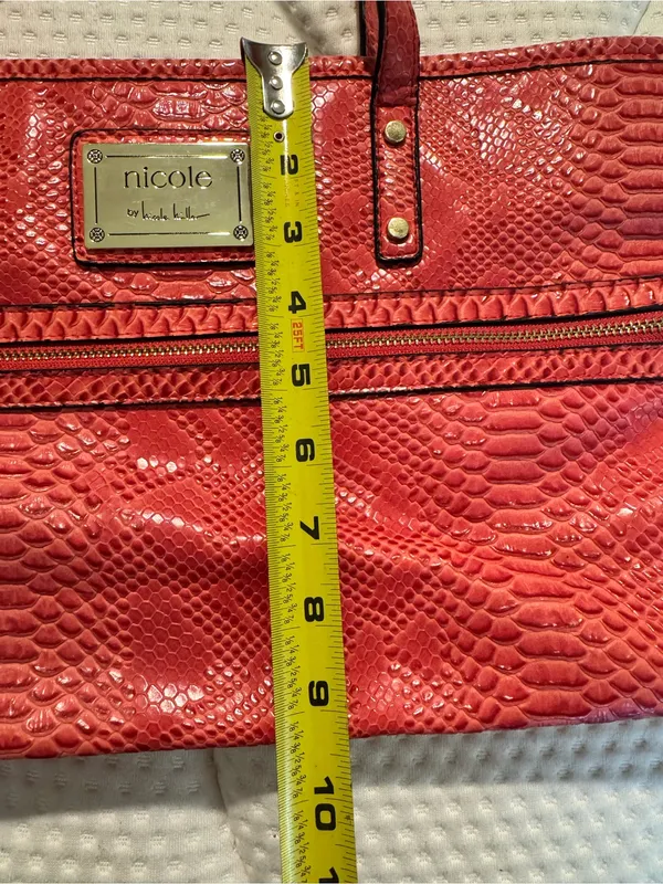 Nicole by Nicole Miller Coral-Red Snake-Embossed Shoulder Tote - Image 3