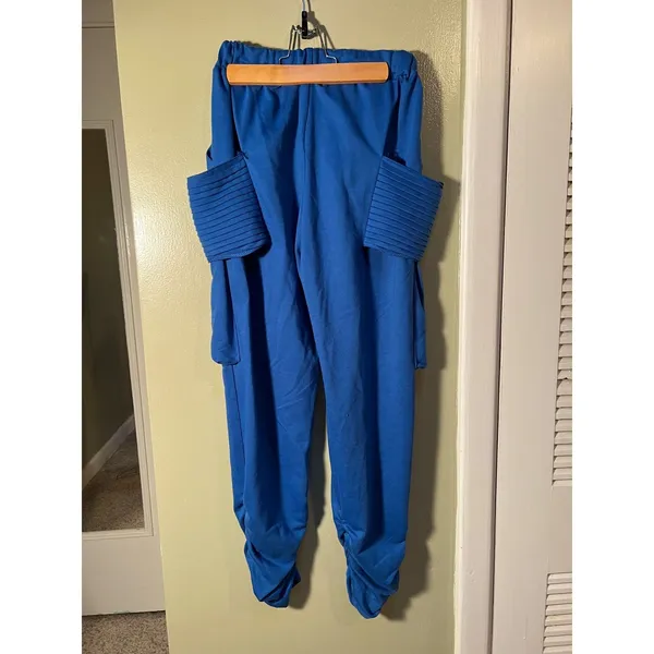 Womens Sz Large Athletic Pants Jogger Royal Blue Pull On Cargo Pockets High-Rise - Image 7