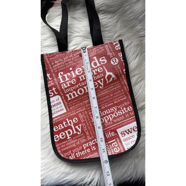 Red and White Lululemon Tote Bag with Black Handles - Image 3