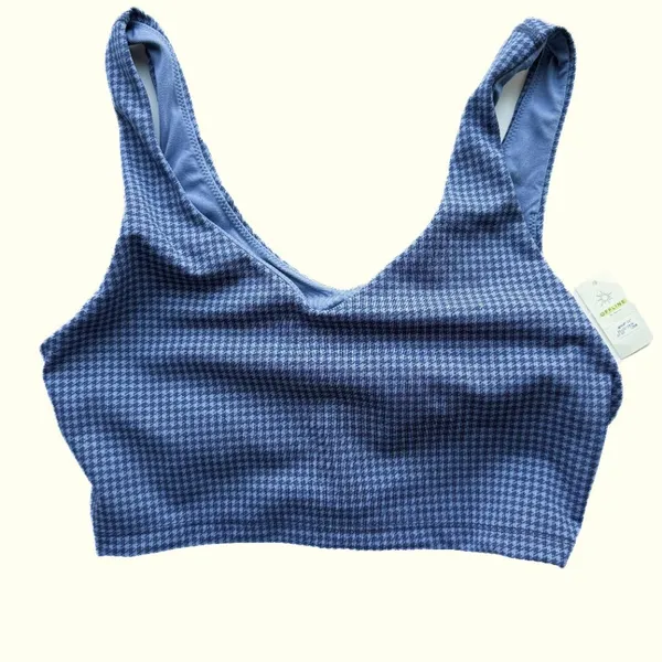 Aerie NWT Offline Recharge Least Support Sports Bra Blue Houndstooth Size Medium - Image 2