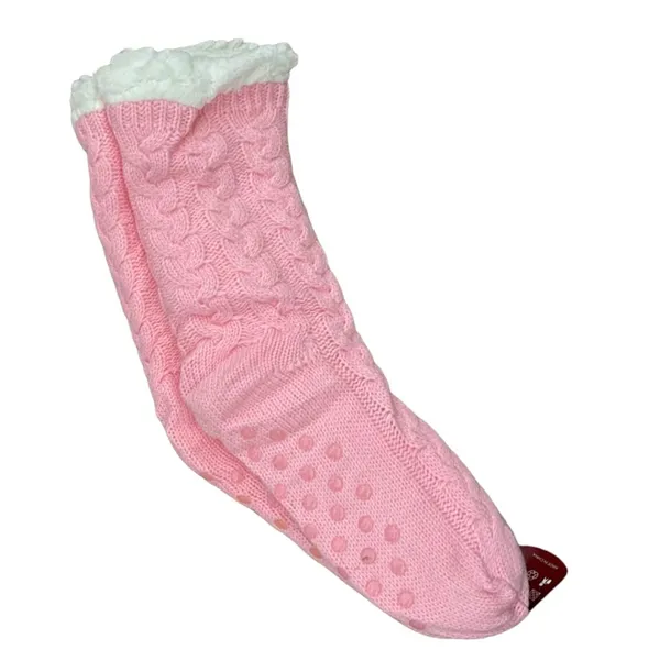 Sherpa Knit Pink Non Slip Slipper Socks One Size - Image 2