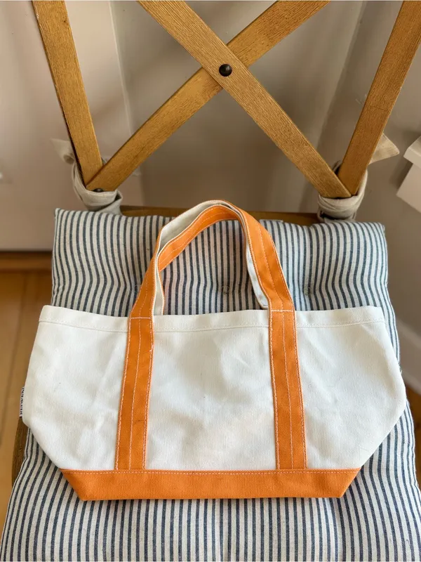 Vintage Ivory Orange Cotton Canvas Boat Tote Shoulder Bag Purse - Image 2