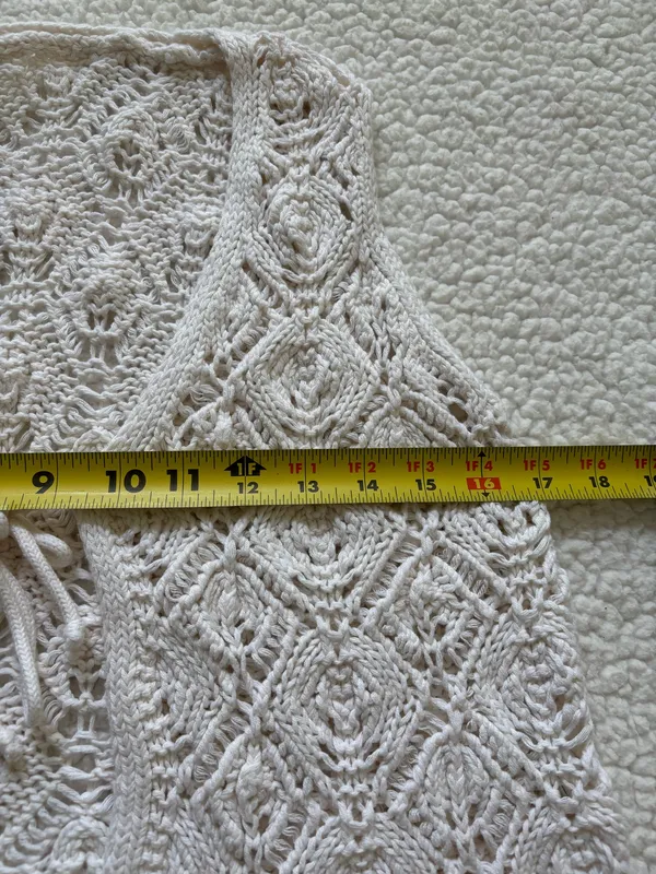 VTG Crochet Lace Tie-Front Vest Cardigan – Cream Coquette Coastal Boho Indie 70 - Image 3