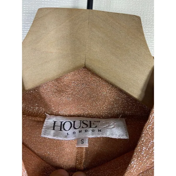 House of CB Bodysuit Sz S Concha Pink Metallic Keyhole Mock Neck‎ Long Sleeve - Image 5