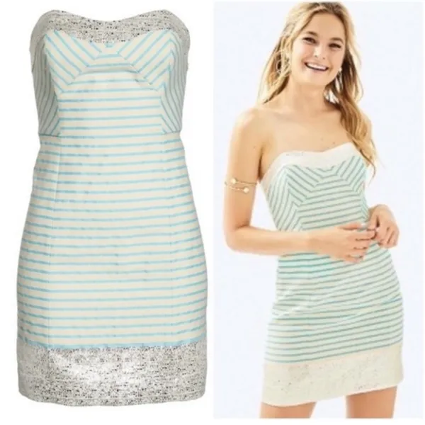 Lilly Pulitzer Remi Dress Bayview Stripe Metallic Dress Women's 0 Blue Horizon‎ - Image 2