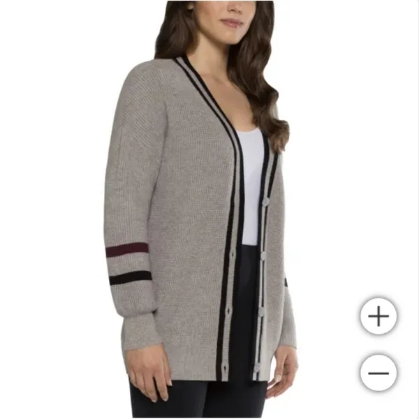 Matty M Gray Cardigan with Black and Burgundy Stripes - Image 3