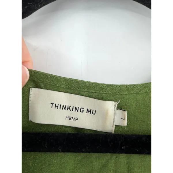 Thinking Mu‎ Fresia Dress Women's L Green Hemp Tencel Tiered Midi Lagenlook Boho - Image 3