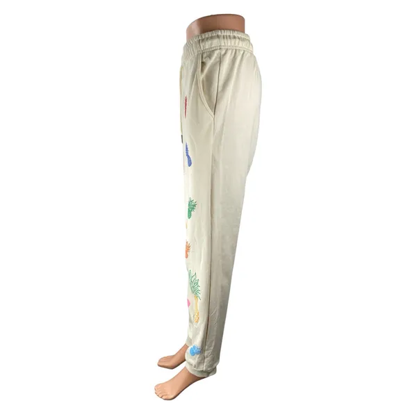 Spiezle Women's Cream Pineapple Rainbow High Rise Jogger Sweat Pants Size M - Image 3
