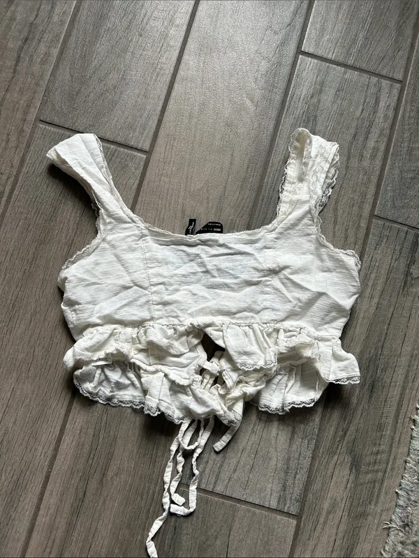 ASOS Cream Tie-Front Ruffle Crop Top - Image 5