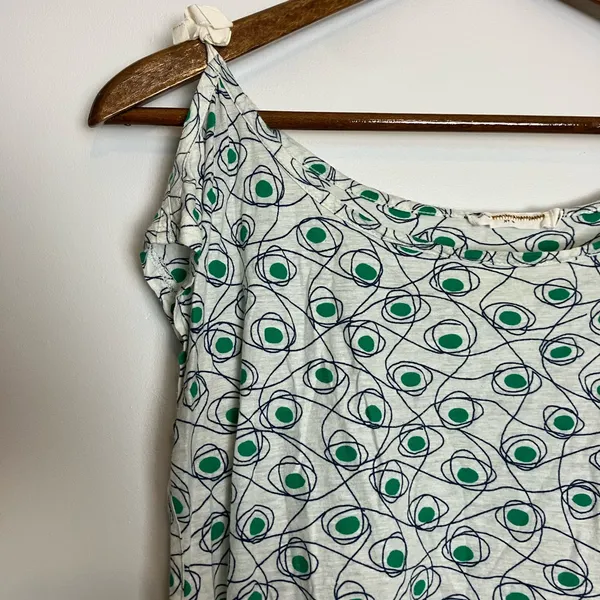 Anthropologie Pilcro White Green Printed Side Tie Short Sleeve Top - Image 4