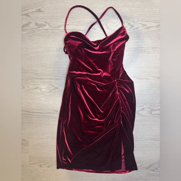 Amanda Uprichard Jasalina Velvet‎ Mini Dress in Wine Red Size S - Image 3