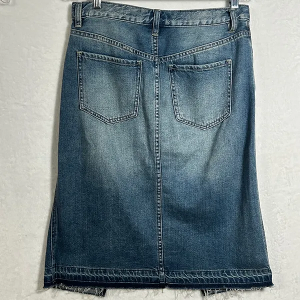 We The Free Free People Denim Midi Skirt Blue Button Fly Front Slit Size‎ 28 - Image 2