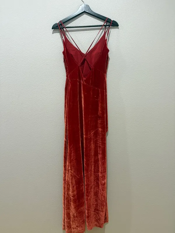 For Love & Lemons Rust Orange Velvet Maxi Dress Size XS - Image 4
