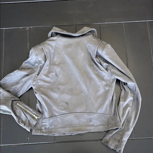 Vici Gray Suede Leather Jacket Zip-Up Style - Image 3