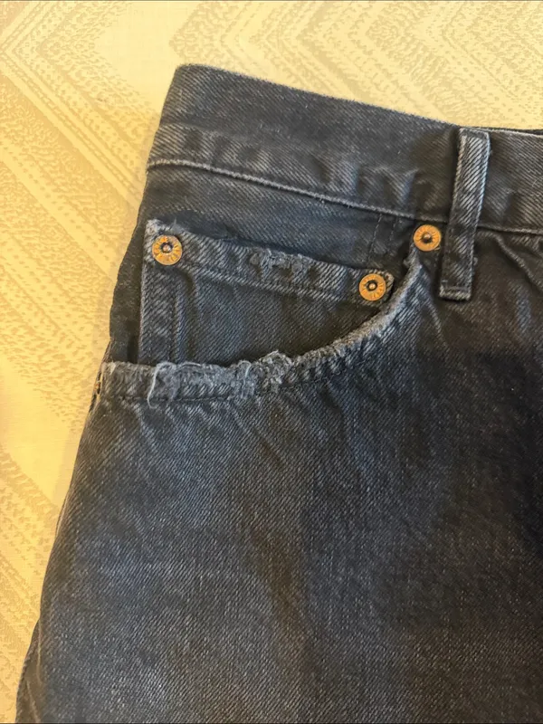 AGOLDE Black Distressed Ripped Button Fly Cutoff Jean Shorts Size 28 - Image 3