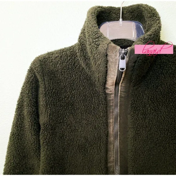 Athleta Tugga Coat Aspen Olive Long Edgy Sherpa Shearling Fuzzy Teddy Jacket XS - Image 4