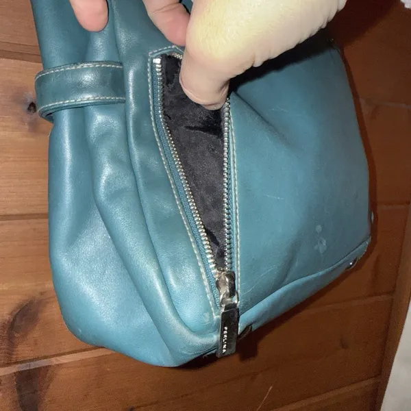 Vintage Y2K Perlina Teal Leather Small Satchel Top Handle Purse Bag - Image 6