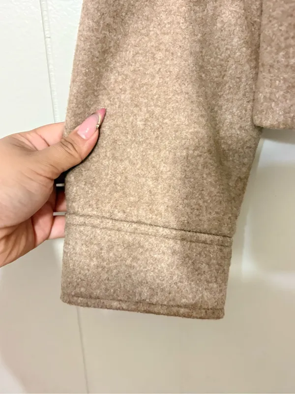 Zara Cropped Wool Look Utility Jacket Beige Camel Button Front Size Small - Image 7