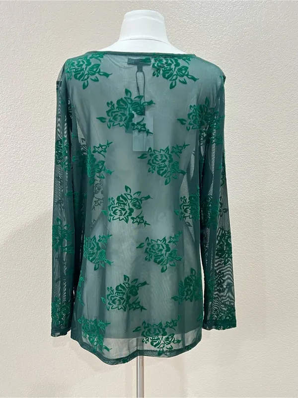 Studio Y by Maurices Emerald Green Velvet Flocked Floral Mesh Top NWT Size 0X - Image 6