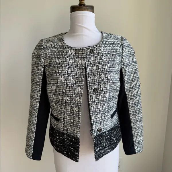 Banana Republic Textured Black Grey Parisian Jacket Tweed Women's 0 Blazer - Image 2