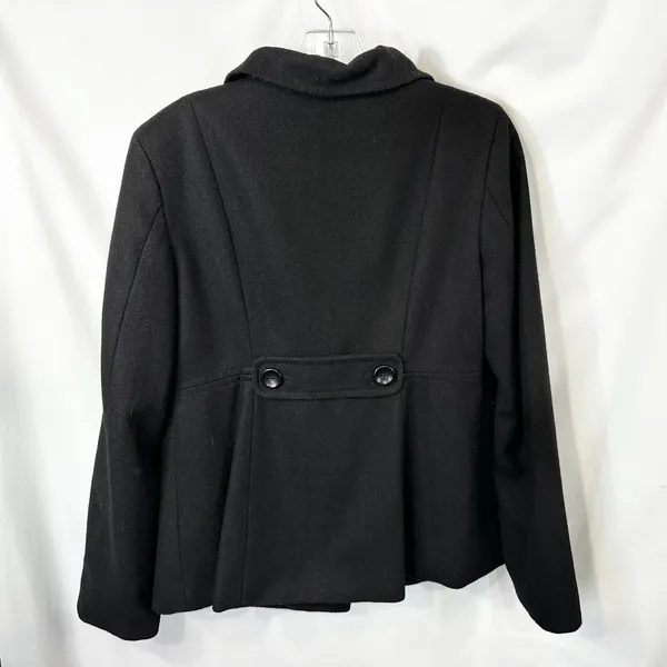 Old Navy Medium Coat Wool Black‎ Ruffle Collar Jacket Womens Pockets Pea C - Image 2