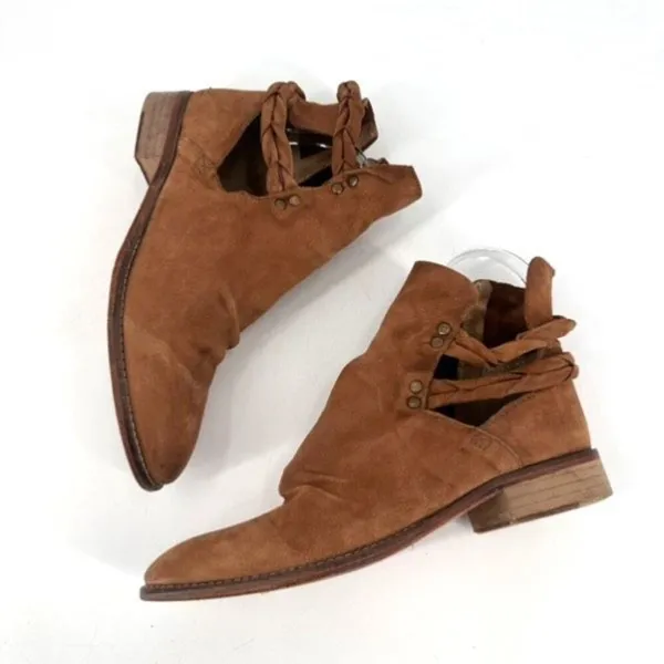 Free People Landslide Tan Bootie Ankle Boot Braided Leather Cutout Size 40‎ Tan - Image 7