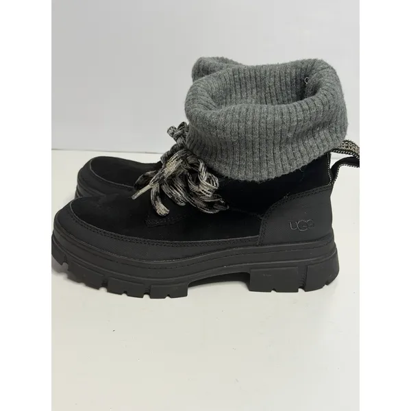 Ugg Black Ashton Hiker Lace Up Waterproof Suede Knit Boots Women Size Us 9 - Image 5