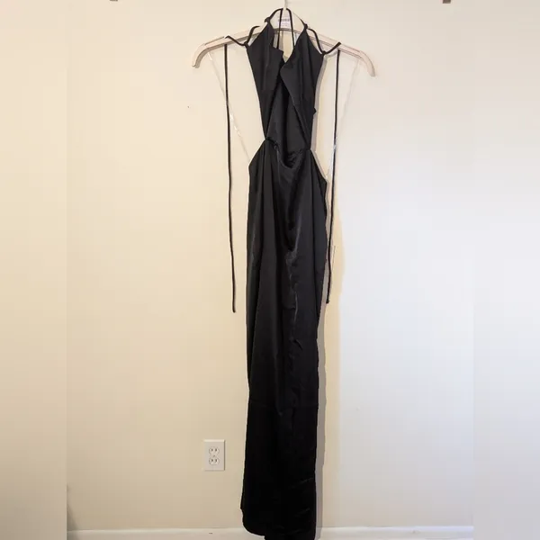 NWT Nookie Stella Cutout SzL Black Strappy Lace Up Sleeveless Maxi Cocktail Gown - Image 3