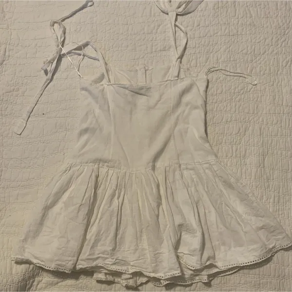 Zara Oyster White Strappy Pleated Smocked Cotton Blend Short Dress Size S - Image 5