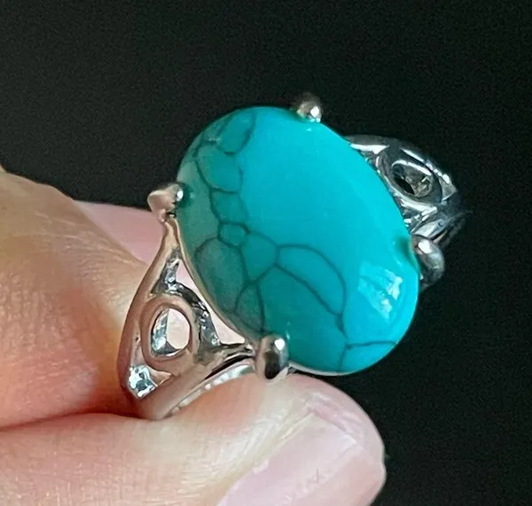 Turquoise stone S925 silver statement ring size 8 - Image 5