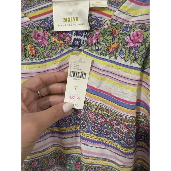 NWT Anthropologie Maeve Ceresco Peasant Boho Floral Blouse Top V-Neck Large 2413 - Image 10