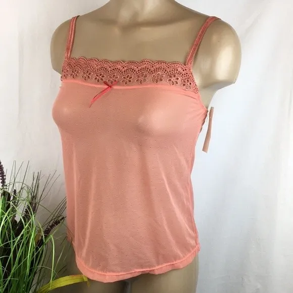 Felina Sheer Orange Eyelit Lace Trim Camisole Top NEW M - Image 2