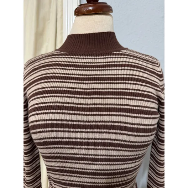 The Slope Brown Striped‎ Ribbed Mock Neck Long Sleeve Top Womens Size Medium Y2K - Image 10