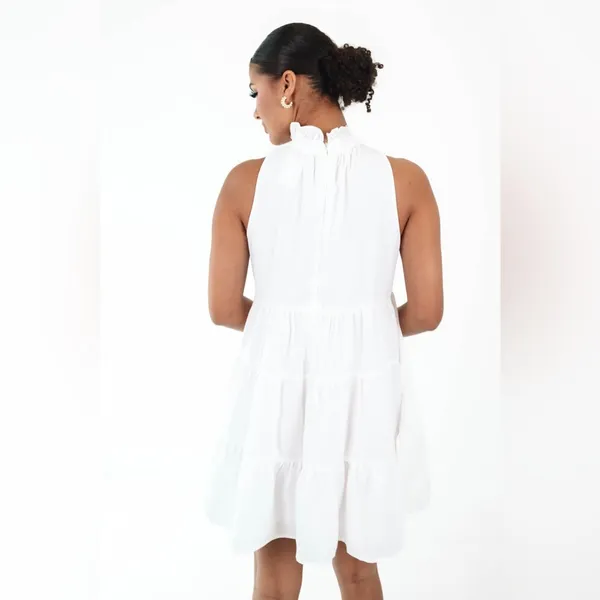 TCEC White Twirl Around Tier Mini Dress Halter Sleeveless Bridal Shower Spring S - Image 12