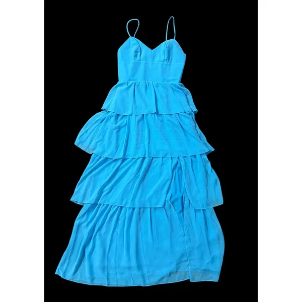 NEW Amanda Uprichard Thaddea‎ Maxi Dress Marina Blue Tiered Ruffle Small - Image 3