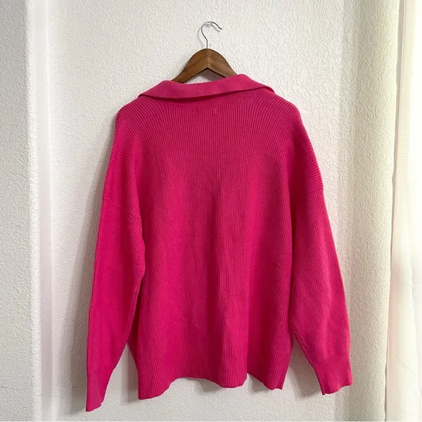 On 34th Womens Sweater Barbie Pink Collared Pullover V Neck Plus Size 2X - Image 3