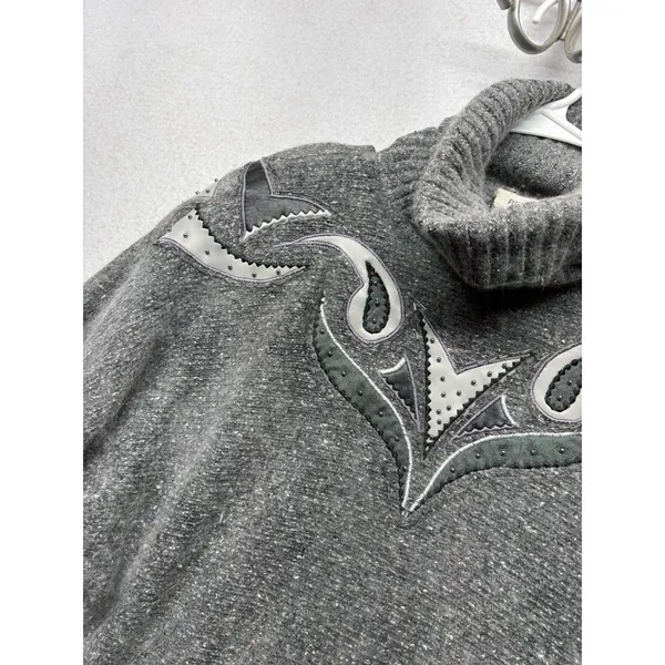 Vintage Silk Angora Wool Blend Gray Paisley Beaded Turtleneck Sweater Sz Small - Image 3