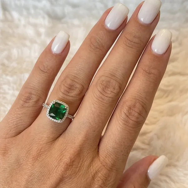 925 Sterling Silver Green CZ Halo Ring Size 10.75 Cushion Cut Emerald Green - Image 8
