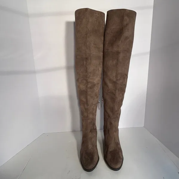 BP Over The Knee Boots Suede Block Heel Side Zip‎ Taupe Women's Size 6.5M - Image 2