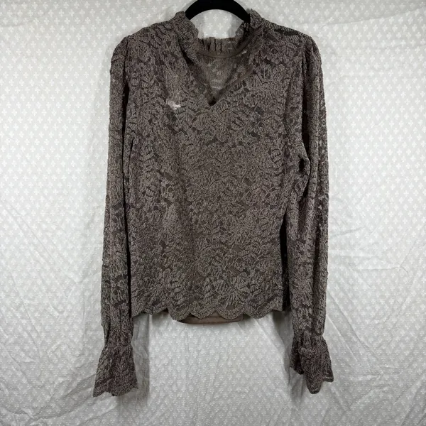 Anthropologie Eri + Ali Women Top Sz M NWT Taupe Brown Velvet Floral Delano Lace - Image 6