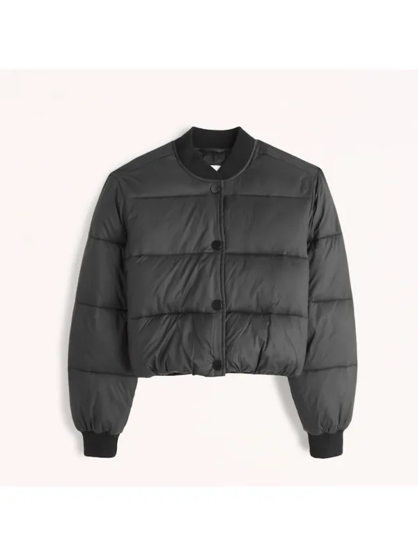 NWOT Abercrombie & Fitch Snap-front Cropped Black Puffer Bomber Jacket - Image 2