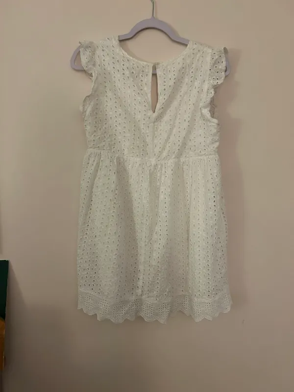 White Designer Floral Eyelet Dress - Image 5