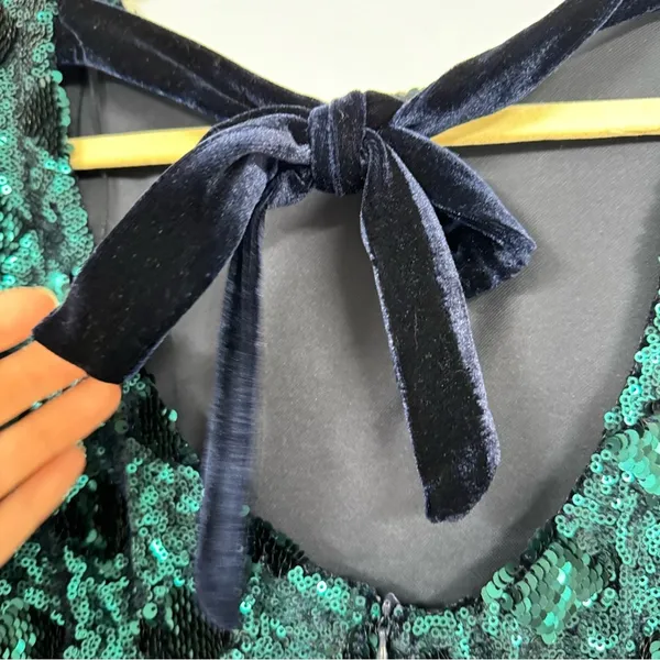 Zara Green Sequined Ruffled Sleeve Mini Dress Blogger Favorite XS Glam Party - Image 9