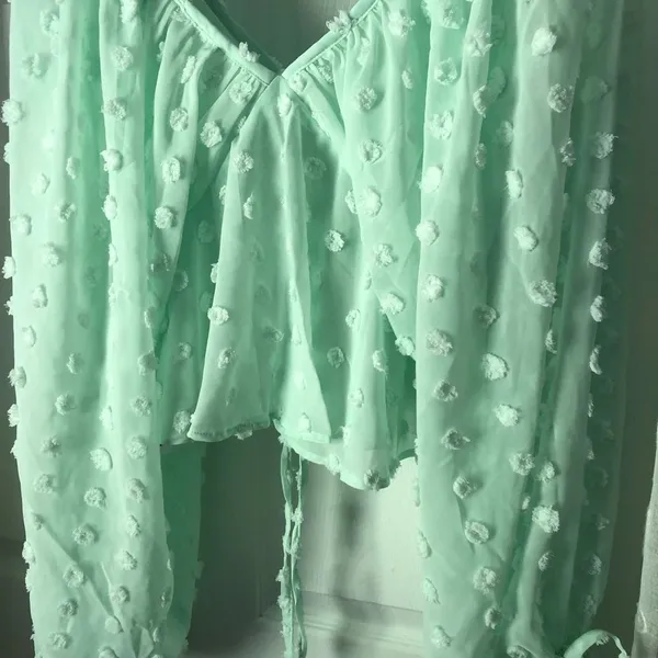 New ASOS long balloons sleeve textured with tie neck detail oversized babydoll t - Image 8