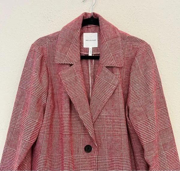 Anthropologie Avec Les Filles Red Houndstooth Plaid Longline Blazer NEW Size XL - Image 6