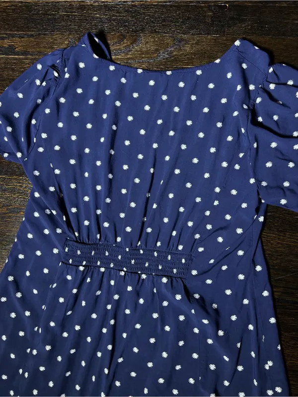 Old Navy Blue Daisy Floral Short Sleeve Mini Dress Scoop Neckline Size XL - Image 6