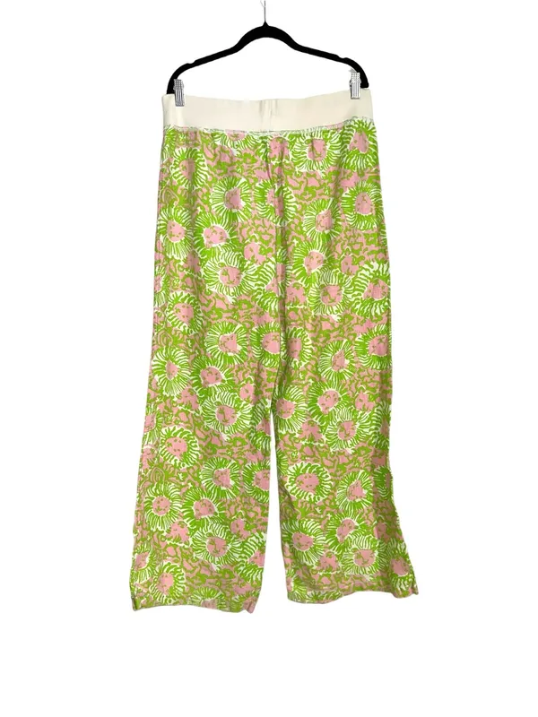 Lilly Pulitzer The Beach Pant Linen Pink & Green Wide Leg Drawstring Pants LARGE - Image 2