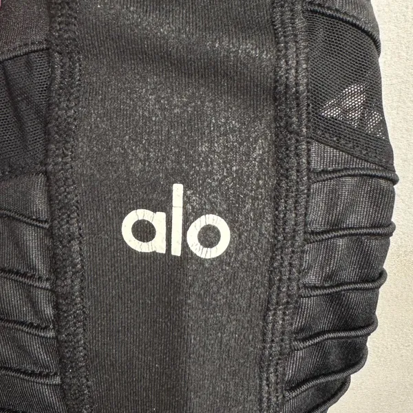 Alo Yoga High Waist Moto Leggings Black Glossy Womens Small Moto Mesh Athleisure - Image 8