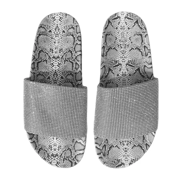 NWOB Rhinestone Snake Print Slides Gray Size 9 - Image 2